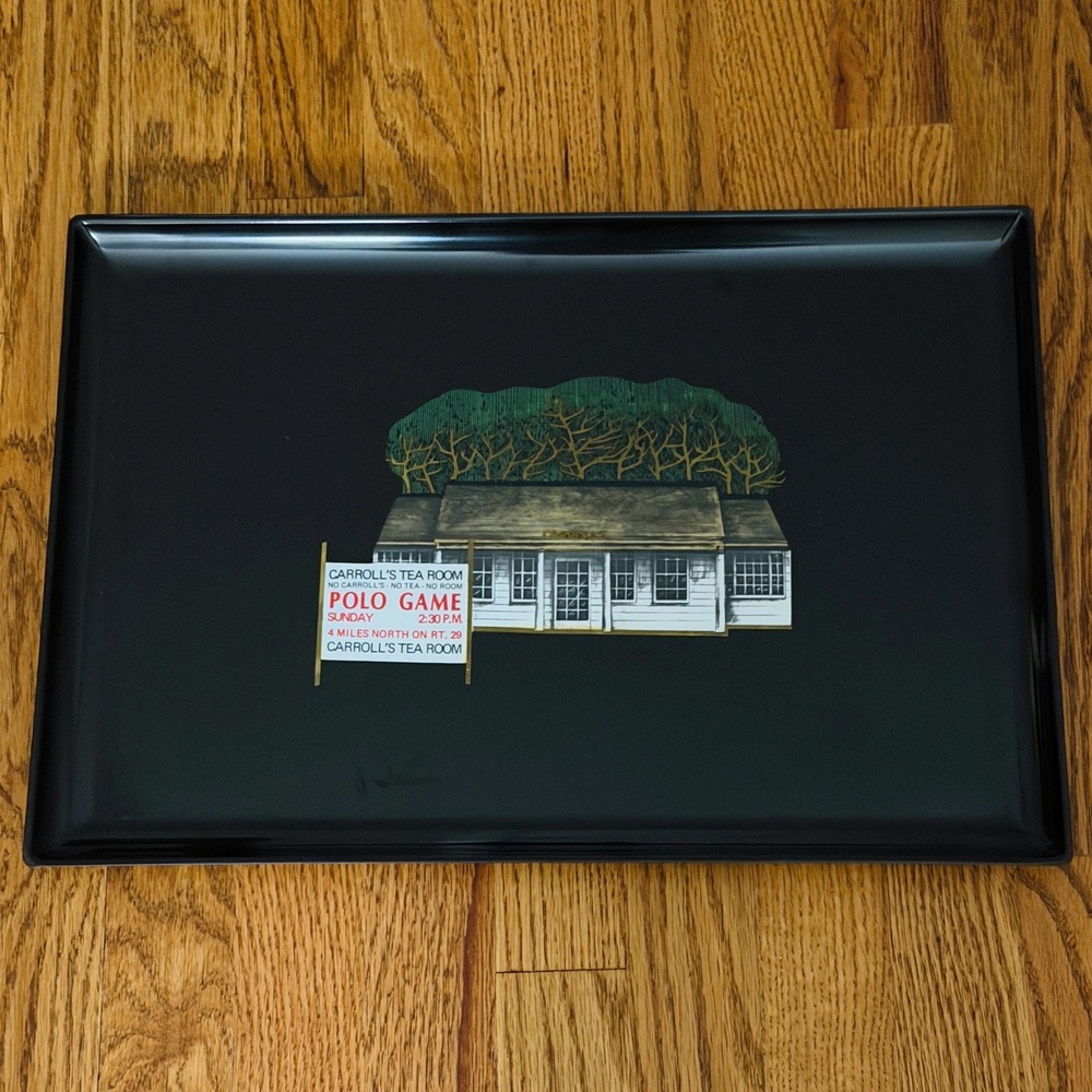 Vintage Couroc of Monterey MCM Black CARROLL'S TEA ROOM Tray‎ Charlottesville VA